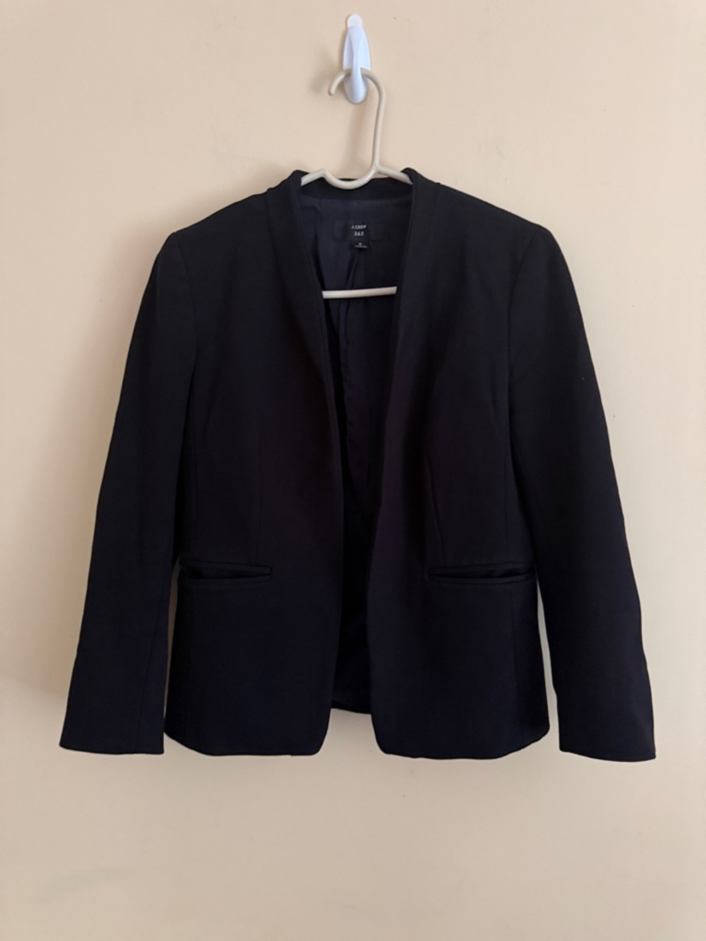J.Crew Going-Out Blazer in Stretch Twill Black Open Front Collarless Size 6‎